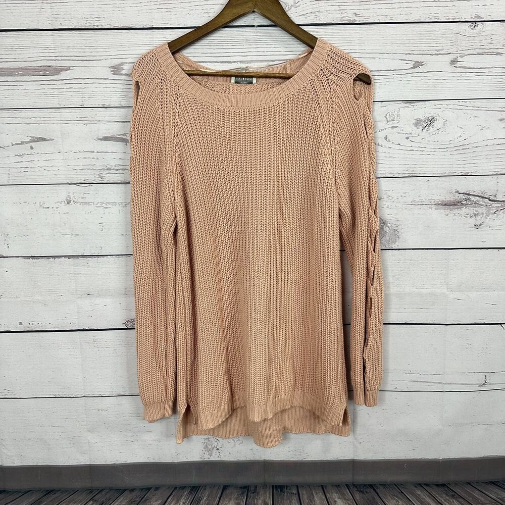 Lucky Brand Sweater Womens Large Pink Chunky Cable Pull Over Costal